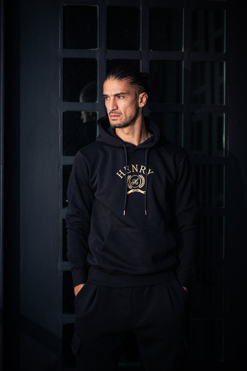 Henry clothing - 3-305 - black gold emplem logo hoodie