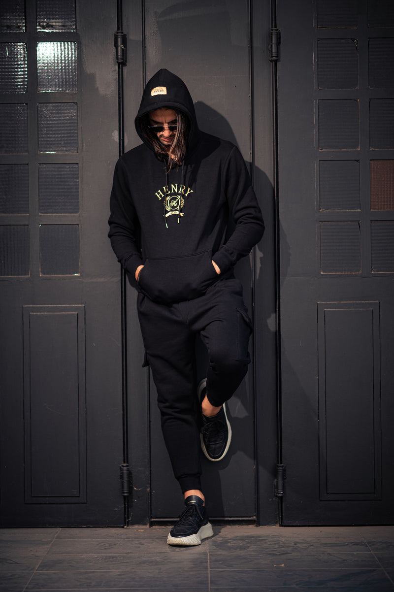 Henry clothing - 3-305 - black gold emplem logo hoodie