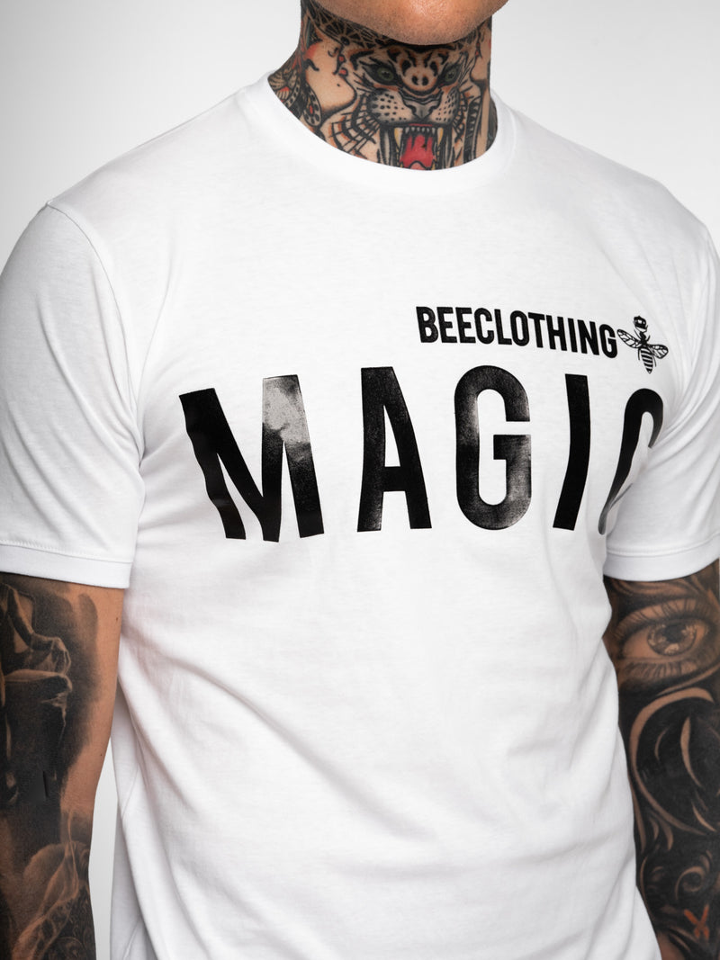 Magic bee - MB2207 - curved hem glossy logo tee - white