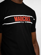 Magic bee - MB2203 - red/white striped logo tee - black