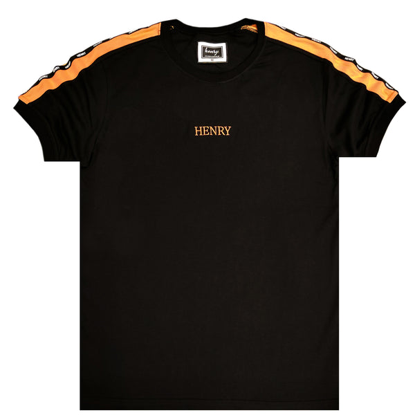 Henry clothing black orange striped sleeves t-shirt