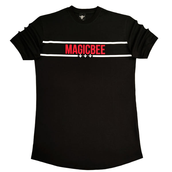 Magic bee - MB2203 - red/white striped logo tee - black