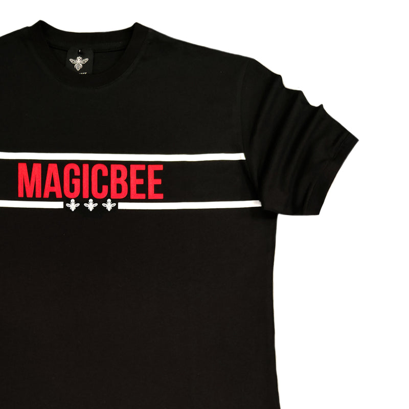 Magic bee red/white striped logo tee - black