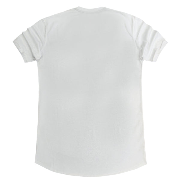 Ανδρική κοντομάνικη μπλούζα MagicBee - MB2203 - Red/White Striped Logo λευκό