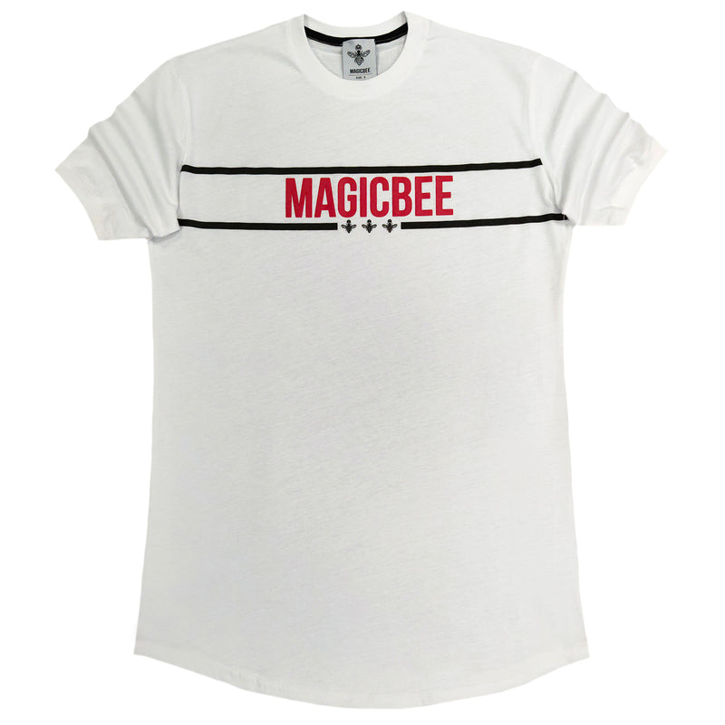 MagicBee - MB2203 - Red/White Striped Logo Tee - White