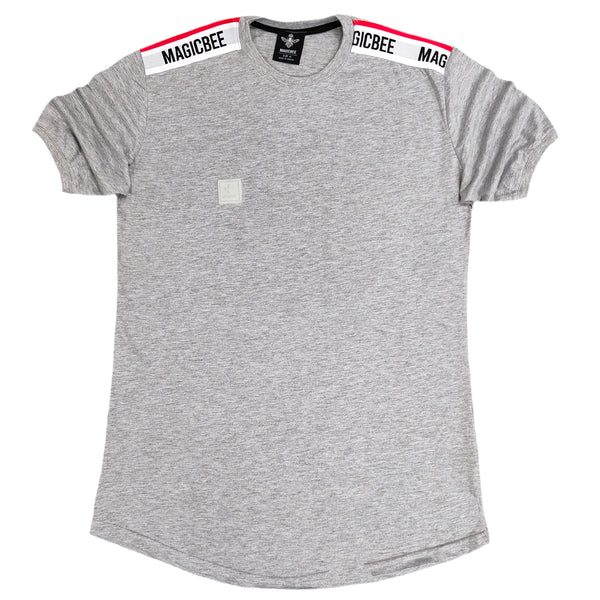 Magic bee - MB2216 - red & white shoulder tape tee - grey