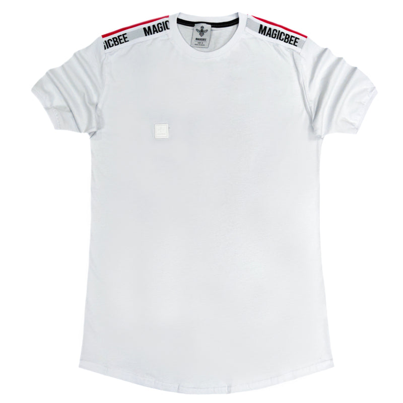 Magic bee - MB2216 - red & white shoulder tape tee - white