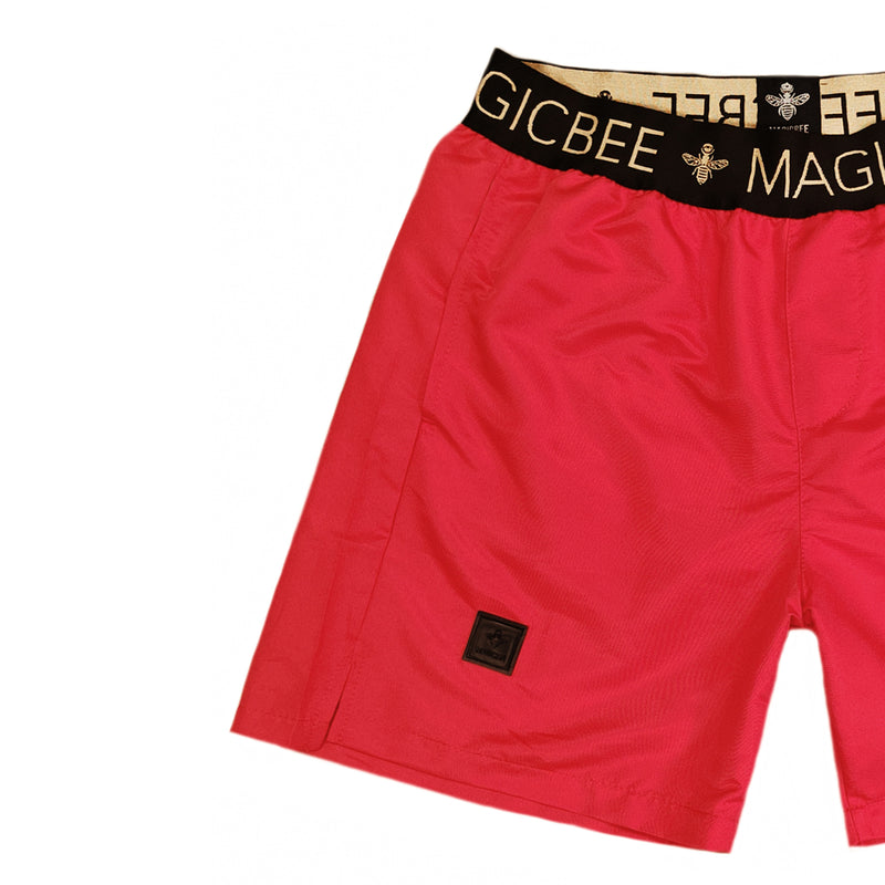 Magicbee gold elastic swim shorts - red lava