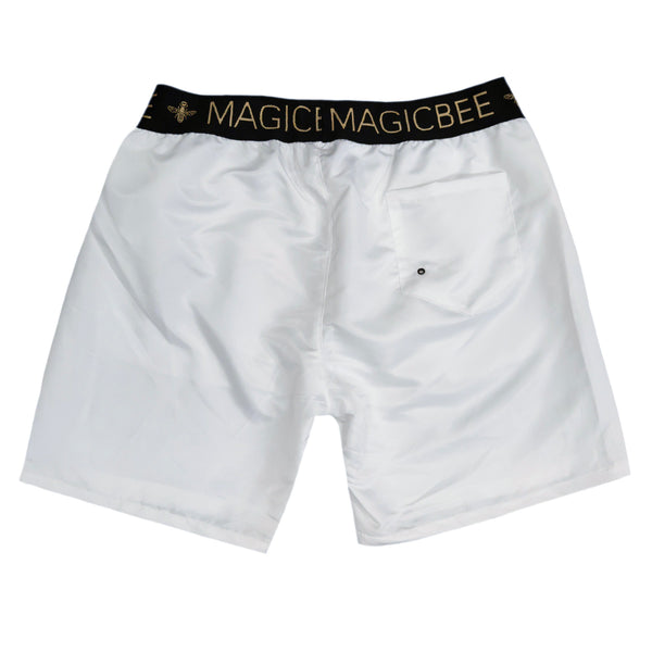 Magicbee gold elastic swim shorts - white