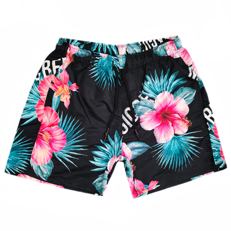 Magicbee - MB2291 - detail floral swim shorts - black