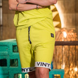Vinyl art clothing - 06412_20-W - green shorts with logo tape