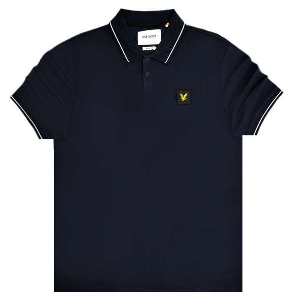 Lyle & scott dark navy tripped polo shirt - z271