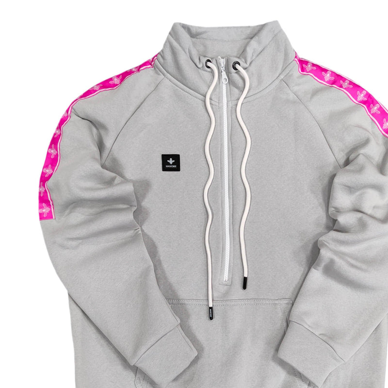 Magicbee - MB22501 - half zip pink tape hoodie - ice grey
