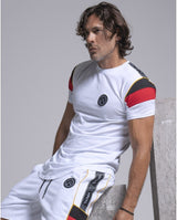Vinyl art clothing - 42900-02 - white logo tape t-shirt with 2-stripes sleeves