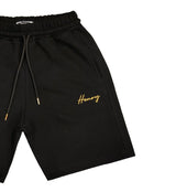 Henry clothing - 6-327 - gold calligraphy shorts - black