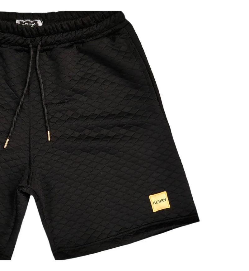 Henry clothing - 6-329 - capitone gold logo shorts - black