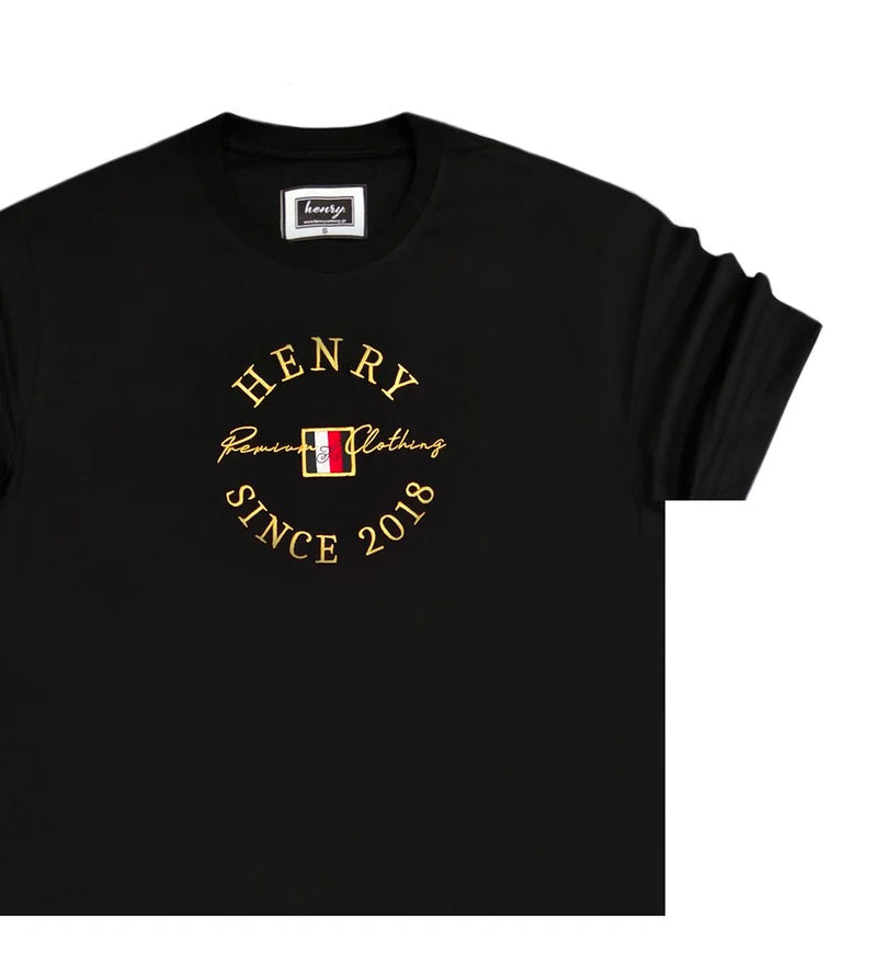 Ανδρική κοντομάνικη μπλούζα Henry clothing - 3-438 - gold emblem logo μαύρο