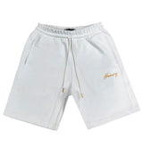 Henry clothing - 6-327 - gold logo shorts - white