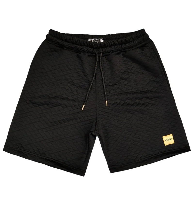 Henry clothing - 6-329 - capitone gold logo shorts - black