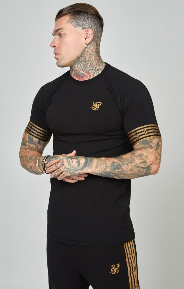 Sik silk - SS-23772 - gold knitted elastic cuffed t-shirt - black